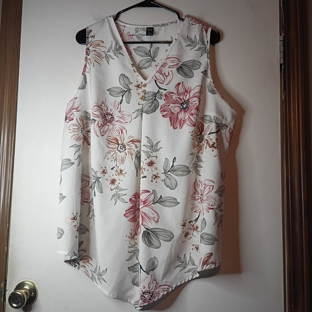 Emery Rose Women's White Multi Color Floral Sleeveless V-Neck Tank Top Size 2XL